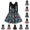Women's Fashion Round Casual Slim Fit Christmas Print Large Swing Long Sleeve Dress