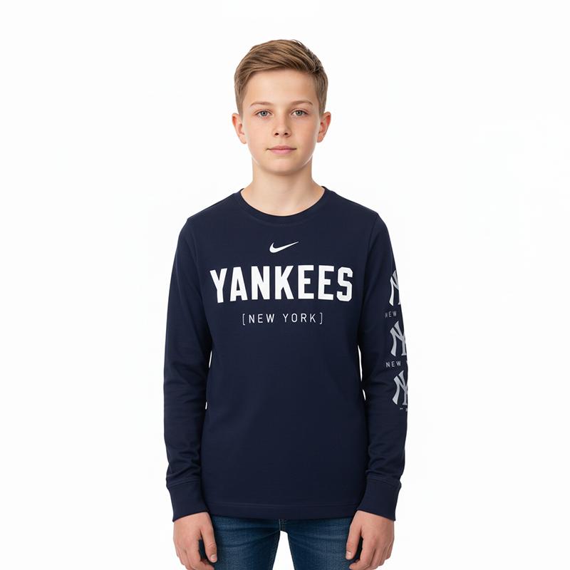 Nike X Mlb New York Yankees Логотип Буквы Принт Круглый Вырез Пуловер Повседневный Длинный Рукав Толстовка Детская Толстовка Темно-Синий 3Z3B7NMBZ-NYY