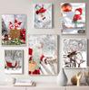Merry Christmas Poster and Print Snow Plains Reindeer Santa Claus Christmas Tree Wall Art Canvas Painting for Home Decor Gifts