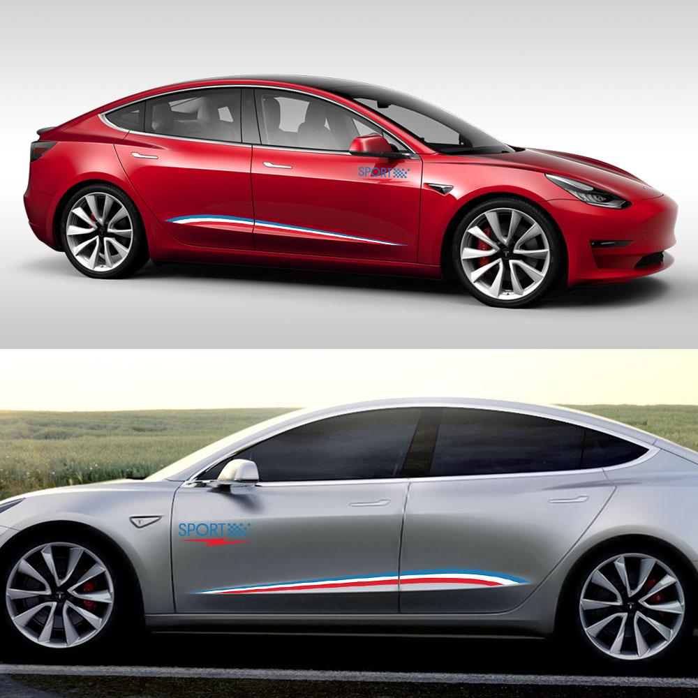 4 шт., боковая юбка для авто, виниловая пленка, декор кузова автомобиля, ПВХ наклейки, наклейки для Tesla Model 3, автомобильные украшения, обертывания автомобиля