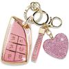 Key Fob Cover With Diamond Heart Keychain Car Key Shell Compatible With -2024 Chevy Tahoe Suburban GMC Yukon Denali Silverado Buick Full Protector