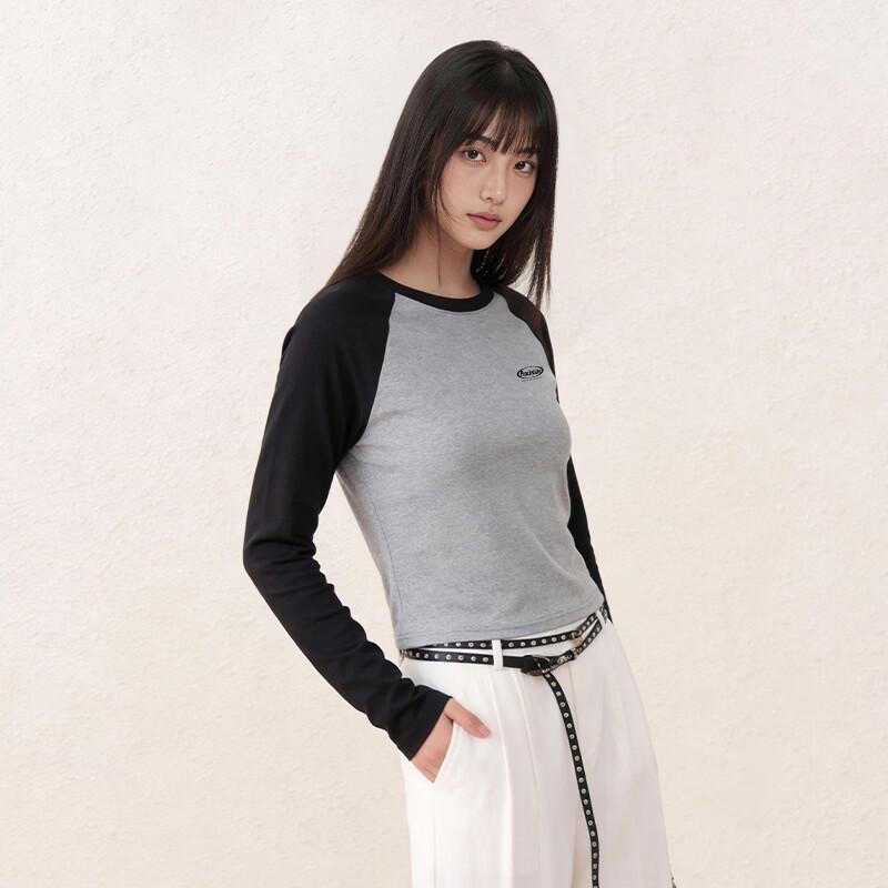 Женская облегающая футболка SPAO с цветными блоками и длинным рукавом