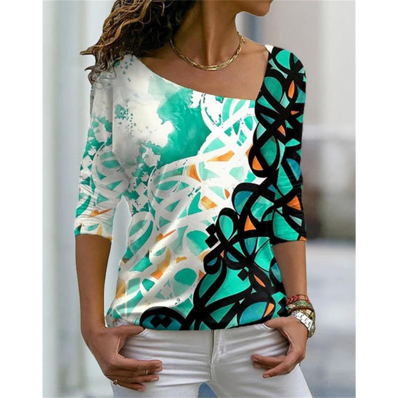 Женская футболка с характерным диагональным вырезом и нерегулярным цветочным принтом, цифровая 3D-печать, женская одежда, модная уличная женская футболка в стиле Харадзюку