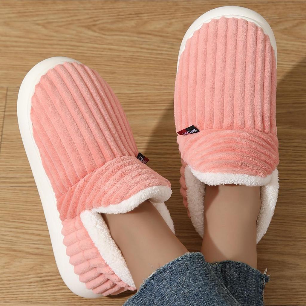 Winter 2024 Plush-Lined Thick-Soled Cotton Slippers for Outdoor & Indoor Wear