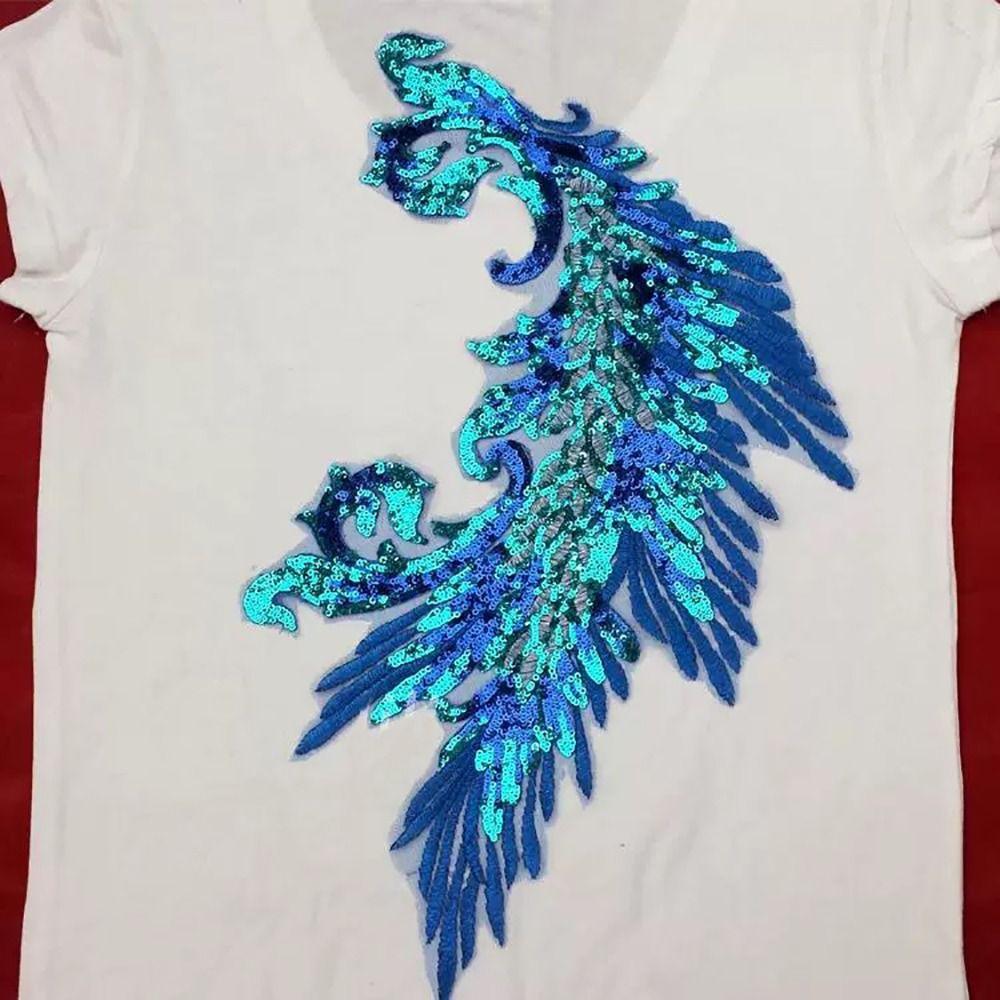 Красочные блестки Нашивки Хвост Феникса Перья Утюгом Нашивки Классические Модные Платья