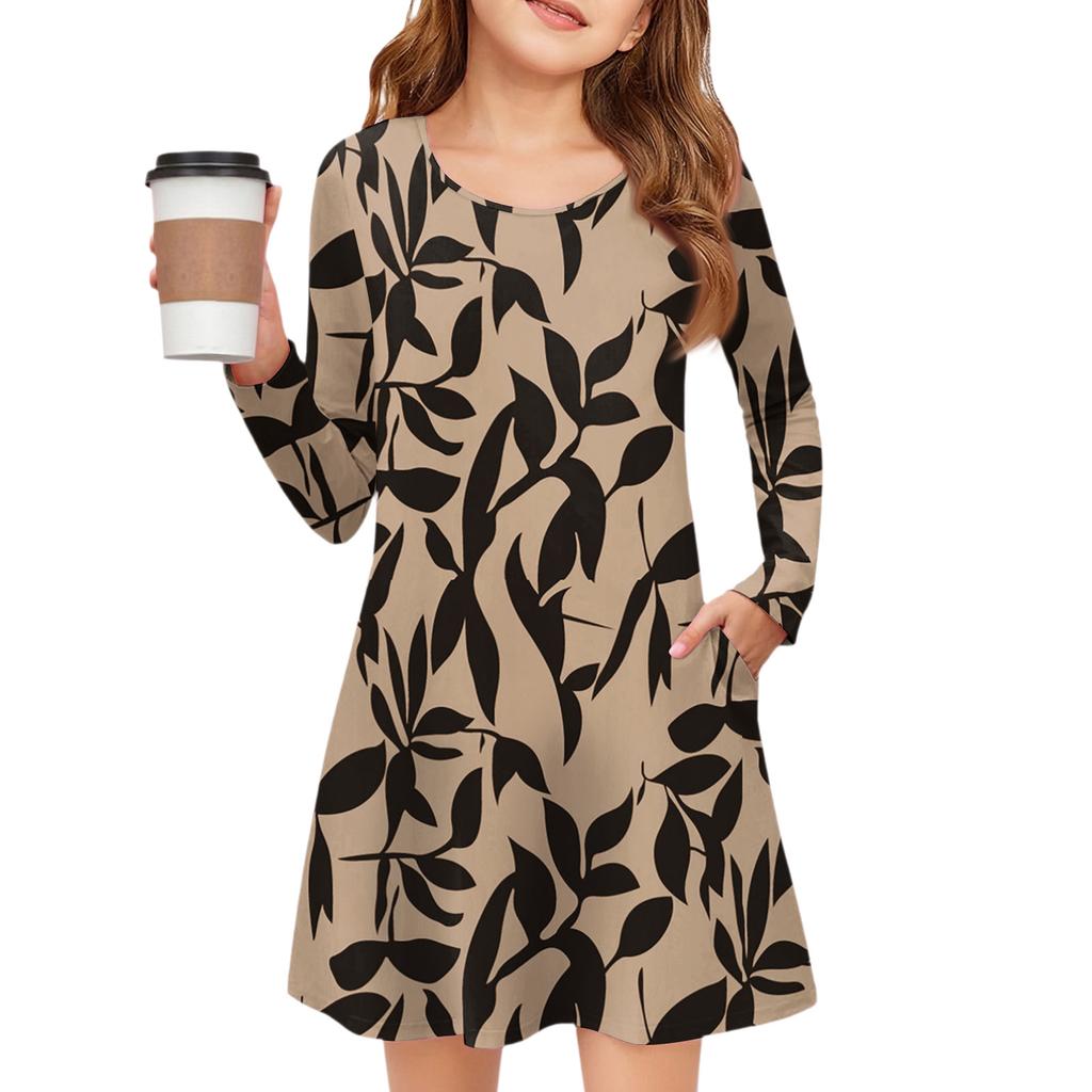 Платье с длинным рукавом для девочек - Платье с цветными карманами