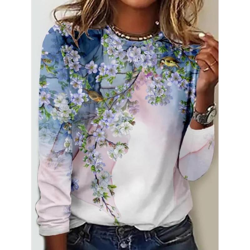 Женская футболка с длинным рукавом и 3d цветочным принтом, толстовка, новинка 2023 года, осенняя повседневная винтажная одежда в стиле Харадзюку, женские толстовки