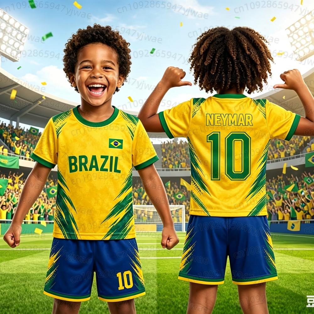 2026 Boy GIRLS Neymar No.10 Football Jersey Tee Shorts Set Women Men BRAZIL Fans Kids T Shirt Shorts Set Tracksuit 2 Piece Set