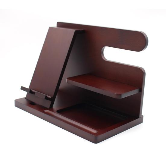 Phone Holder Stable Multifunctional Wooden Phone Organizer Key Wallet Watch Storage Shelf for Bedside Table