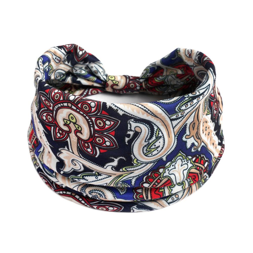 New Boho Cotton Wide Headband for Women Cashew Leopard Flower Print Turban Headwrap Knot Hairband Bandana Girls Hair Accessories