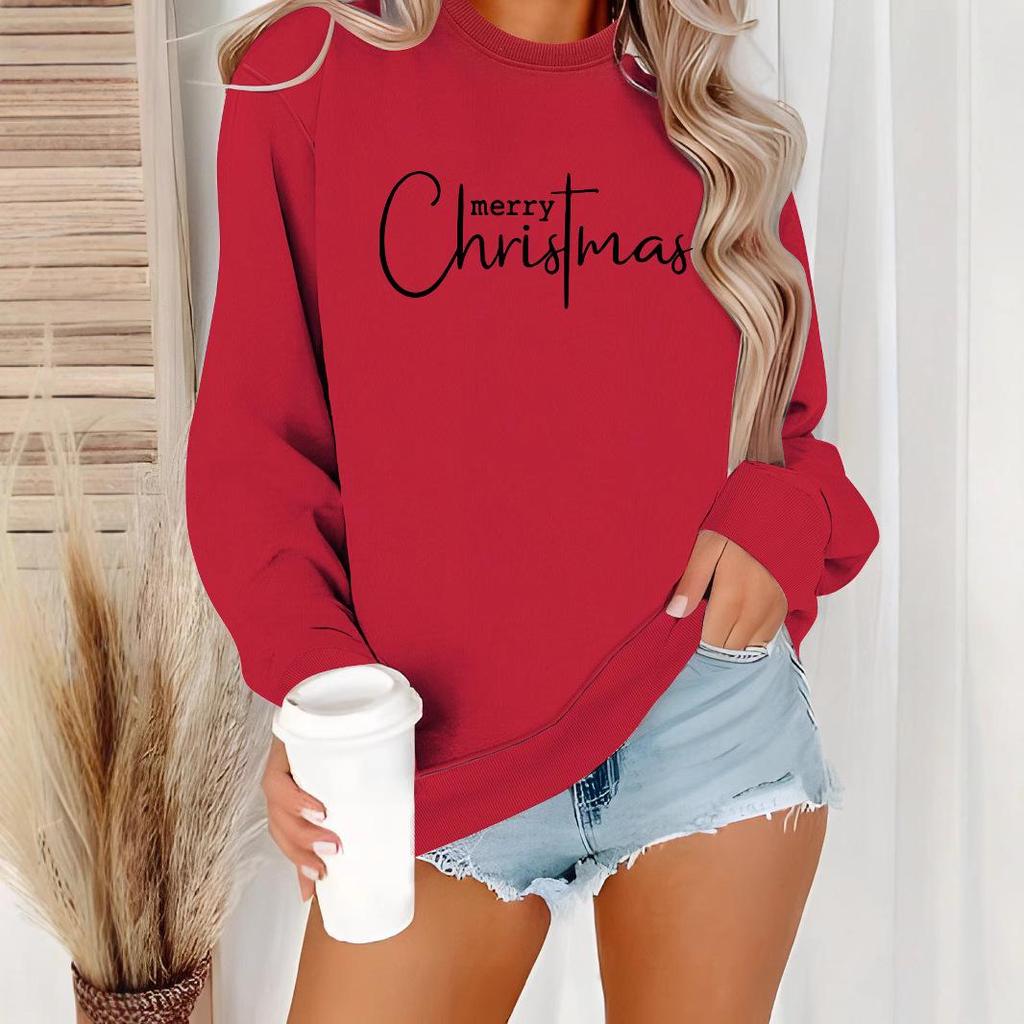 Women's Christmas Print Long-Sleeve Round Neck Pullover Sweater