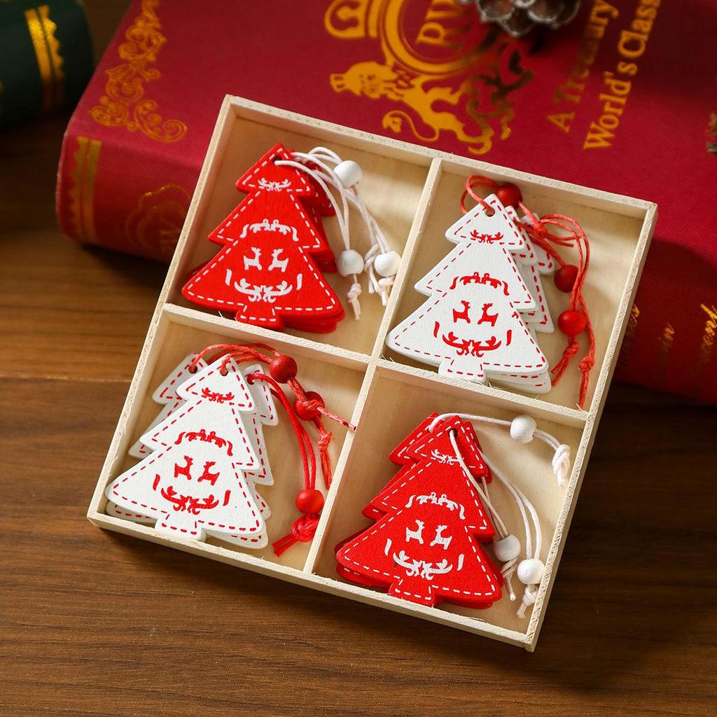 Exquisite Wooden Christmas Tree Ornaments and Small Gift Box