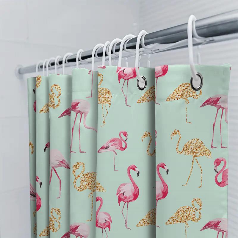 Vibrant Pink Flamingo Shower Curtain for Bathroom Decor Waterproof Fabric with Golden Sparkle Pattern Size 72x84 Inches