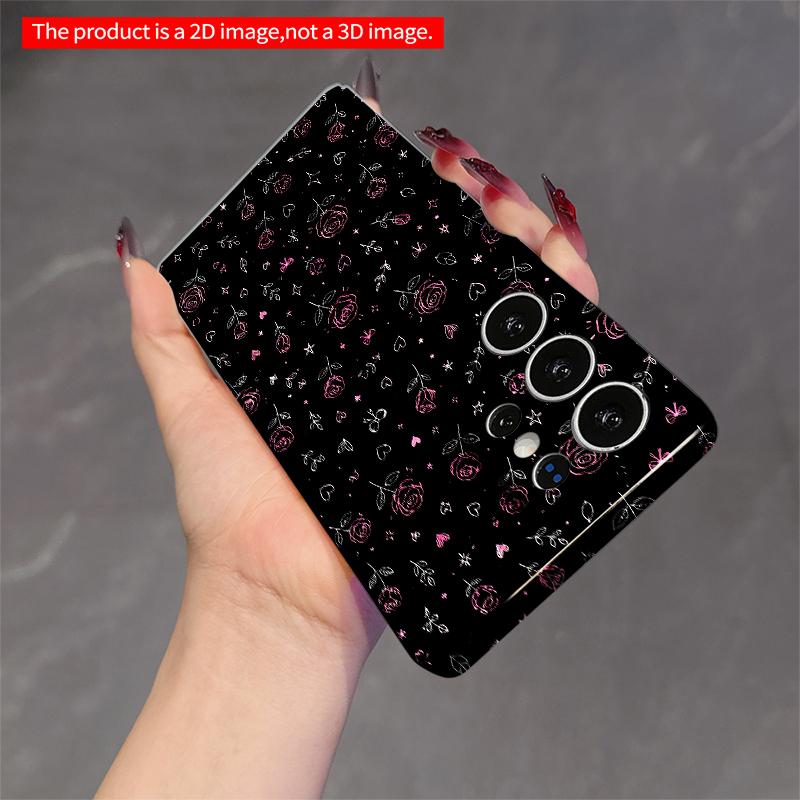 2DFlat Samsung phone case Pink Rose Sketch Pattern Phone Case Applicable to Galaxy S22 S23 S24 S25ULTRA S26 A12 A13 A14 A15 A16
