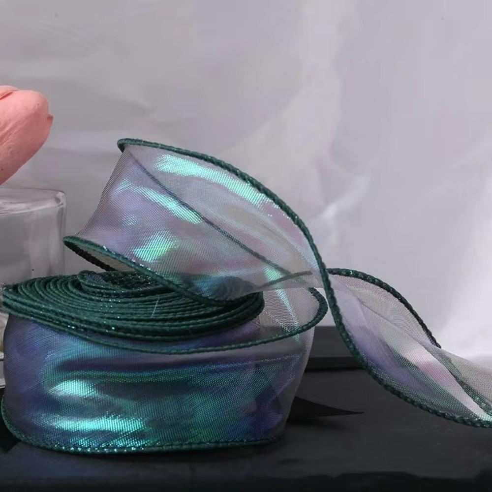 40MM Reflective Iridescent Wavy Edge Ribbon Gradient/Pleats/Magic/Gold Edge DIY Decor