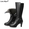 Fashion Woman Boots, High-heeled 2019 Genuine Leather Motorcycle Boots. Thick Wool Warm Winter Boots. Female Fashion Long-barreled 758