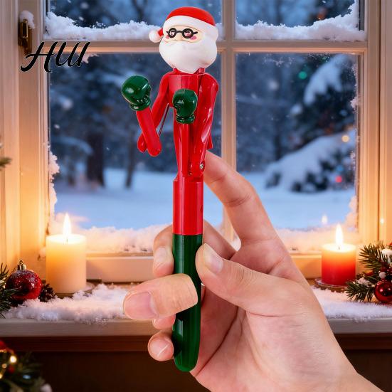 Cute And Interesting Pen Christmas Creative Boxing with Moving Figure Fun Animated Novelty Ballpoint Smooth Ink Students Stress Relief Neutral