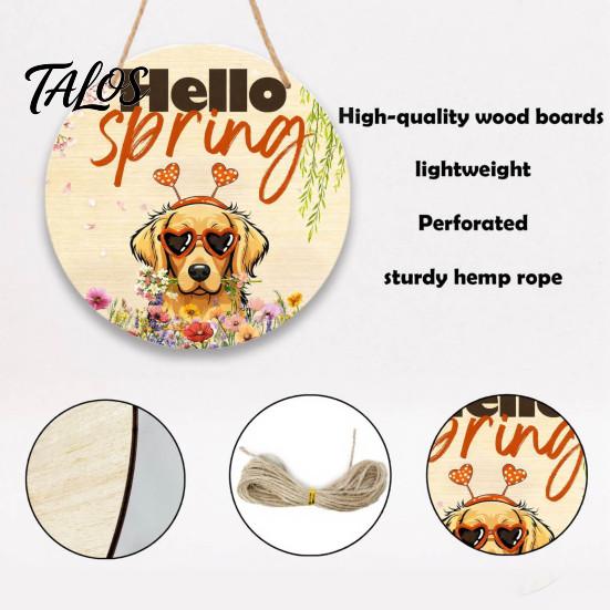 Rustic Door Hanger Wooden Welcome Sign for Front with Cute Pet Paw Prints, Creative Room Decor Hanging Wall Hemp Rope Home Entryway Porch Farmhouse