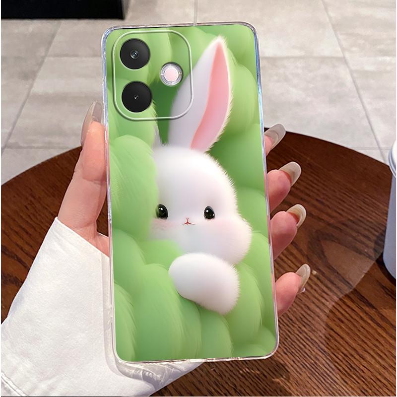 Чехол для OPPO A5 Pro 4G 5G 2025 Прозрачный Роскошный Милый Кролик с Сердечками Забавный Крутой Мягкий Силиконовый Чехол из ТПУ для OPPOA5Pro A5Pro Задняя Крышка
