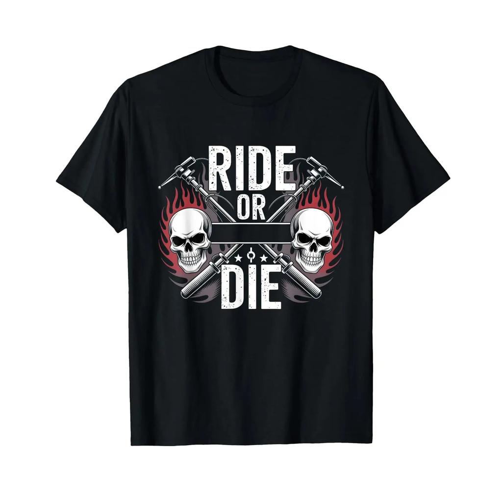 Ride Or Die Biker Brotherhood Edition T Shirt Black S Vintage Washed Homme Versatile Streetwear Designer Clothes Breathable