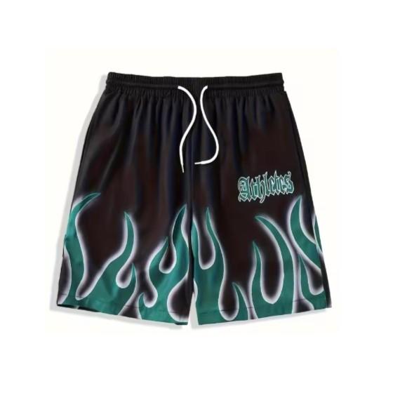Shorts Fire Flame Blue Green White 3D Print Training Muay Thai Kickboxing Boxing MMA Unisex Sport Gym Fitness Workout Quick Dry Elastic Waist
