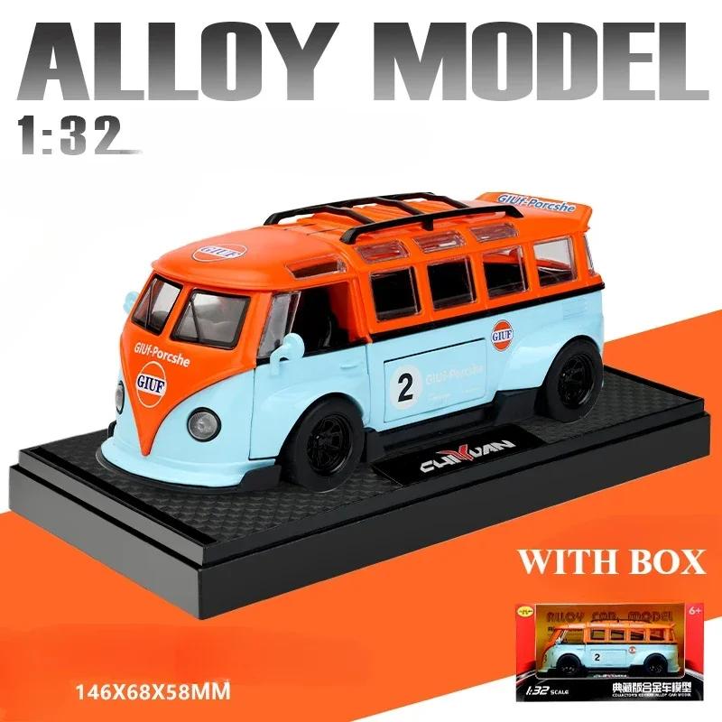 ABBY1 1:32 Модель Автобуса T1 Звук Свет Дети Мальчик Литой Металлический Игрушечный Транспорт Коллекционный Домашний Декор Металлическая Миниатюра Voiture