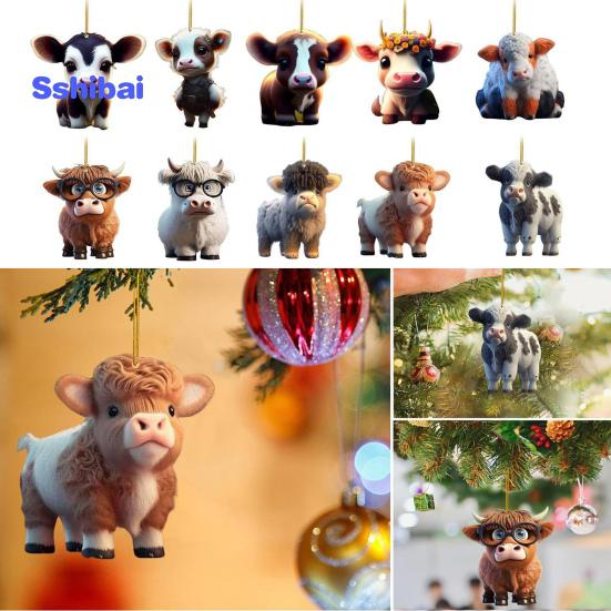 Милый мультяшный хайлендский коровий автомобильный кулон, акриловый художественный ремесленный орнамент, прекрасный автомобиль, зеркало заднего вида, украшение для дома, Рождественская елка, подвесное украшение, подарок
