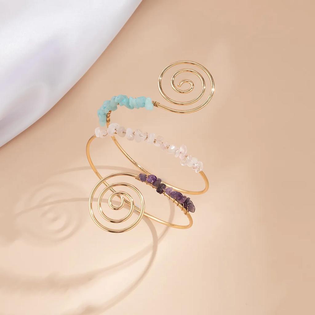 Punk Irregular Stones Spiral Upper Arm Cuff Bangles for Women Vintage Adjustable Open Arm Bracelets Couple Jewelry Steampunk New