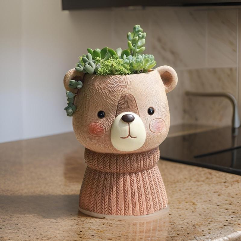Бетонная силиконовая форма с изображением медведя, сочный цветочный горшок, глиняная цементная штукатурка, формы для домашнего сада, цветочные горшки, поделки