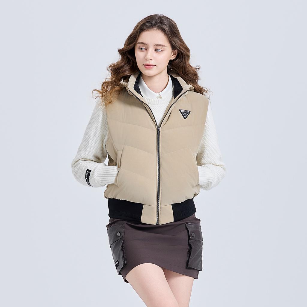 Challenger Women'S Shining Hooded Detachable Down Vest Beige