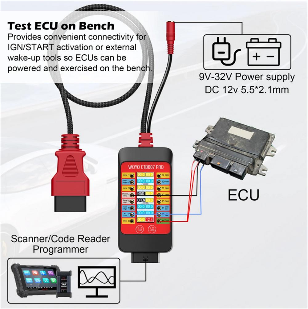 WOYO CTB007PRO OBD2 Универсальный пусковой блок Цифровой дисплей Диагностический адаптер с удлинительным кабелем 70 см