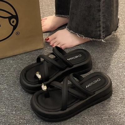 2024 Новые сандалии на толстой подошве с завышенным носком для женской летней верхней одежды