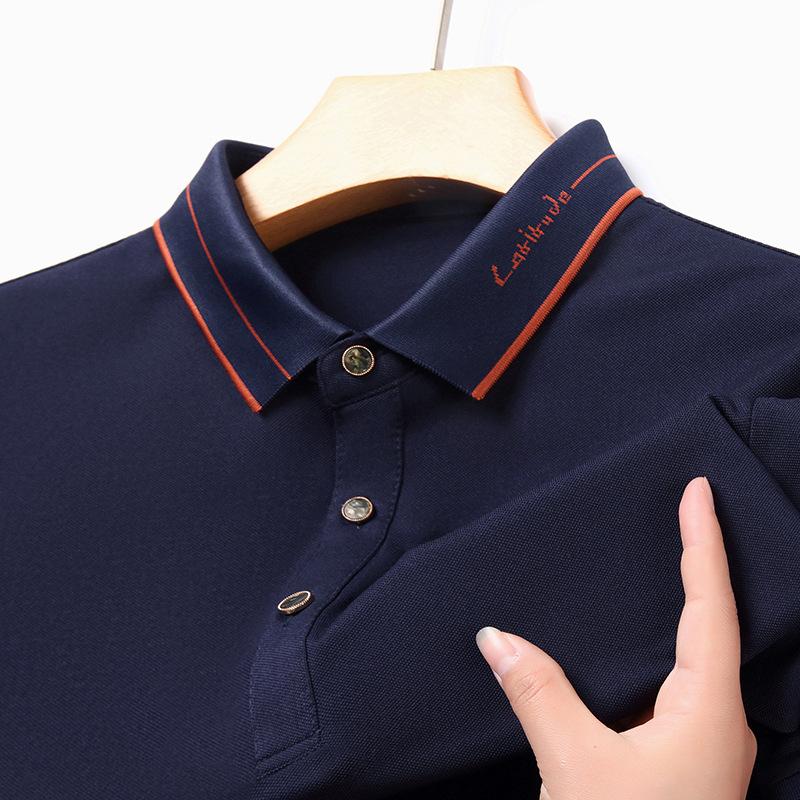 Рубашка поло с короткими рукавами, мужская, высококачественная, не требующая глажки, повседневная, мужская, жаккардовая, с прошитыми лацканами