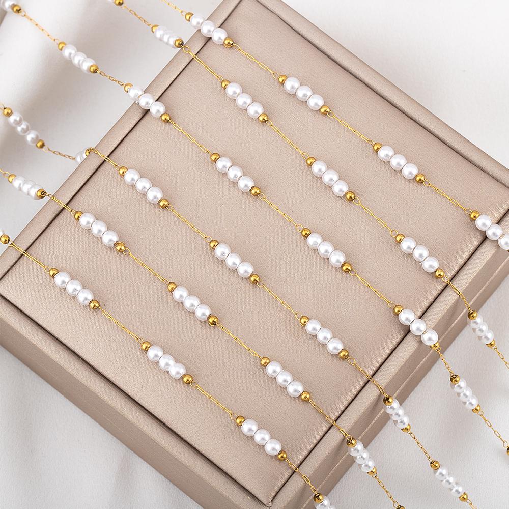 1 Meter Stainless Steel 3mm Gold Beaded Stone Pearls Chains for DIY Jewelry Findings Necklace Bracelet Supplies Earrings Making