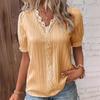 Women's V-neck Short Sleeve T-shirt Summer Fashion Casual Hollow Out T-shirt Slim Fit T-shirts