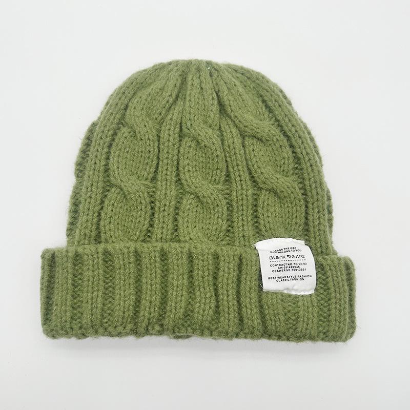 Women's Favorite Winter Green Ribbed Beanie Hat Korean Fashion Knitted Wool Custom Patch 100% Wool Warm for Business Scenes