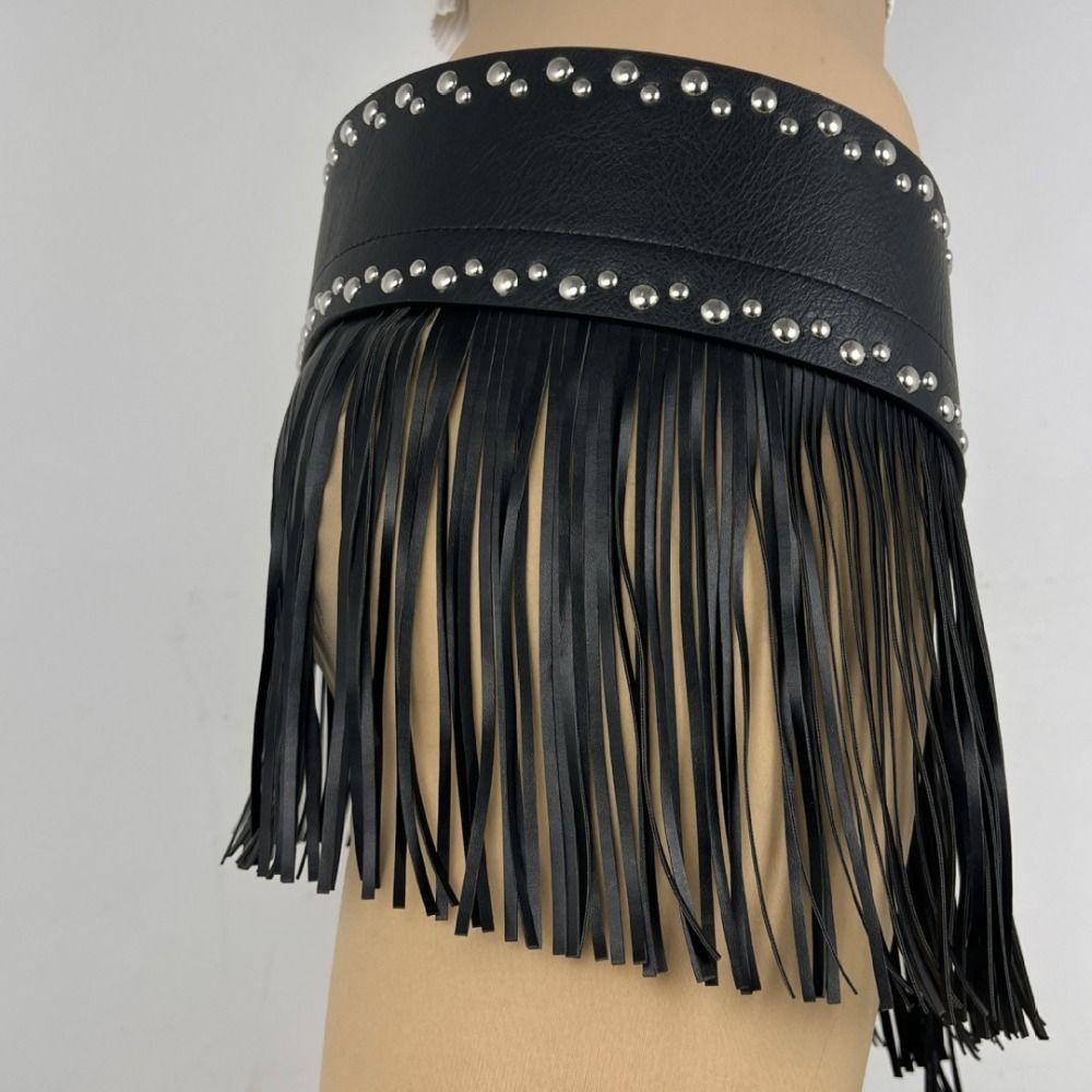 Spicy Girl Skirt Decoration Punk Style Pu Tassel Waistbands Trendy Rrivet Belt Daily