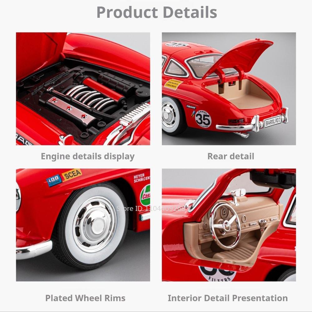 1:18 Scale 300SL 500K Car Model Toy Sound Light Four Wheel Suspension Linkage Steering Sports Cars Models Hobby Ornaments