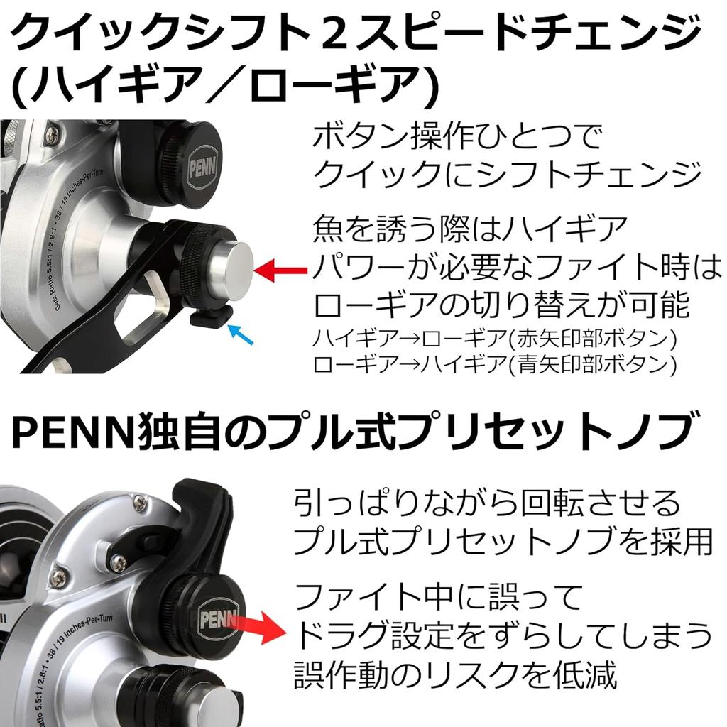 Катушка PENN Fathom II с рычагом фрикциона, 2-скоростная - 15XNLD2LH RL BX