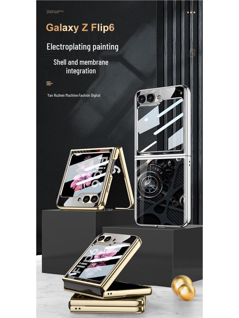 Чехол для складного телефона Samsung Z Flip 6 с уникальным рисунком и механической крышкой-раскладушкой из стекла