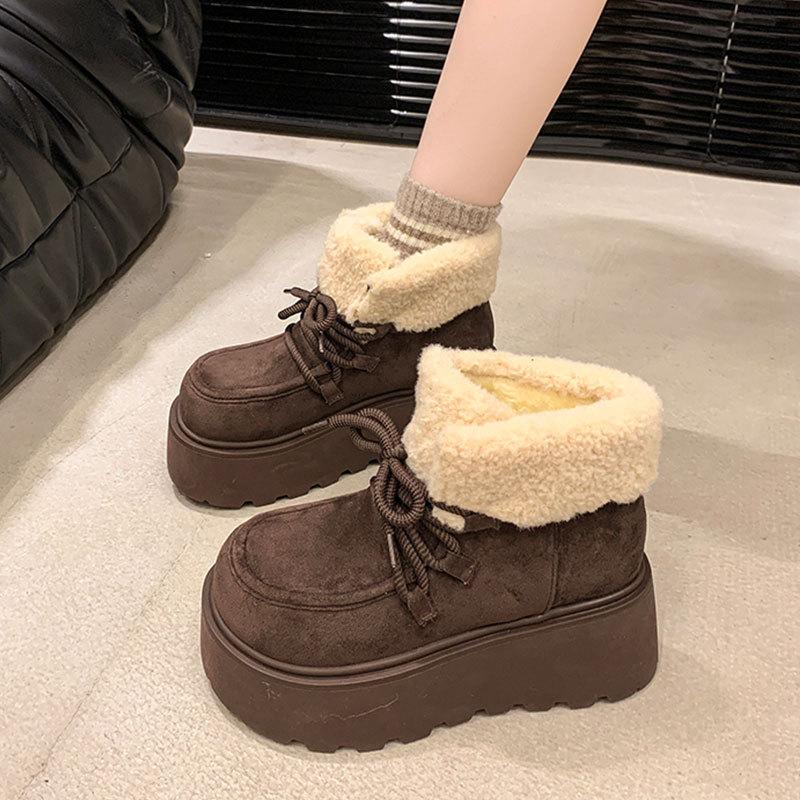 Винтажные женские высокие матовые сноубутсы с утолщенной меховой подкладкой и хлопковыми подошвами, ботильоны на платформе до щиколотки