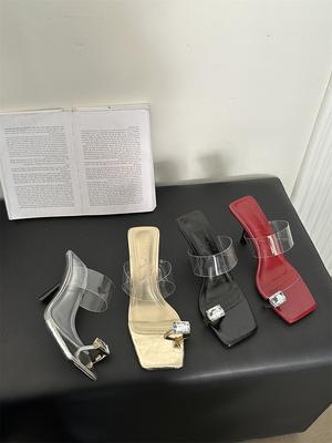 Мода Серебристый/Золотой/Черный/Красный Женские Шлепанцы Слайды С Перемычкой Летняя Повседневная Обувь Тонкий Высокий Каблук Кристалл Вечерние Туфли-Лодочки Каблук-Шпилька