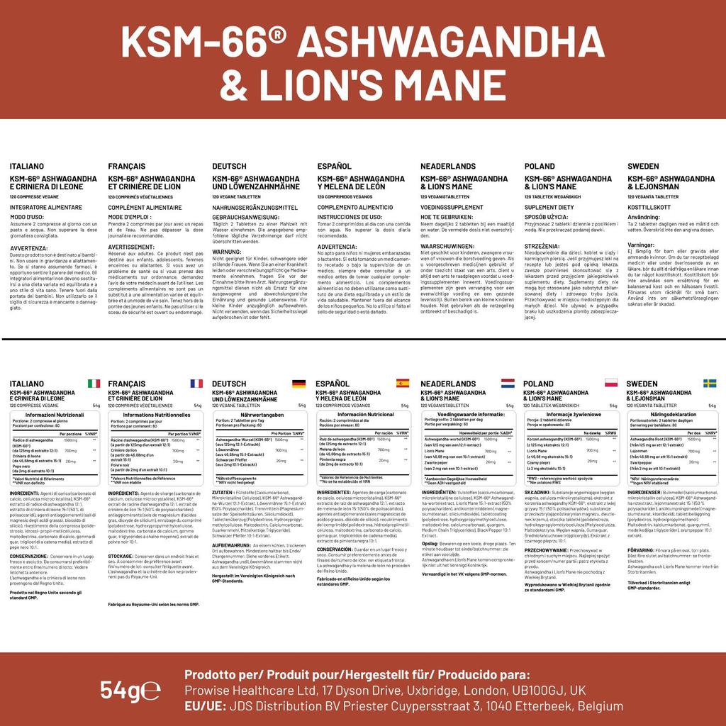 KSM-66 Ashwagandha and Lions Mane Tablets - High Strength 2200mg | KSM-66 Ashwagandha Root Extract and Lions Mane Mushroom Extract