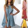 Women Loose Dress Leisure Polka Dot Printing Round Neck Sleeveless Dress Daily Wear