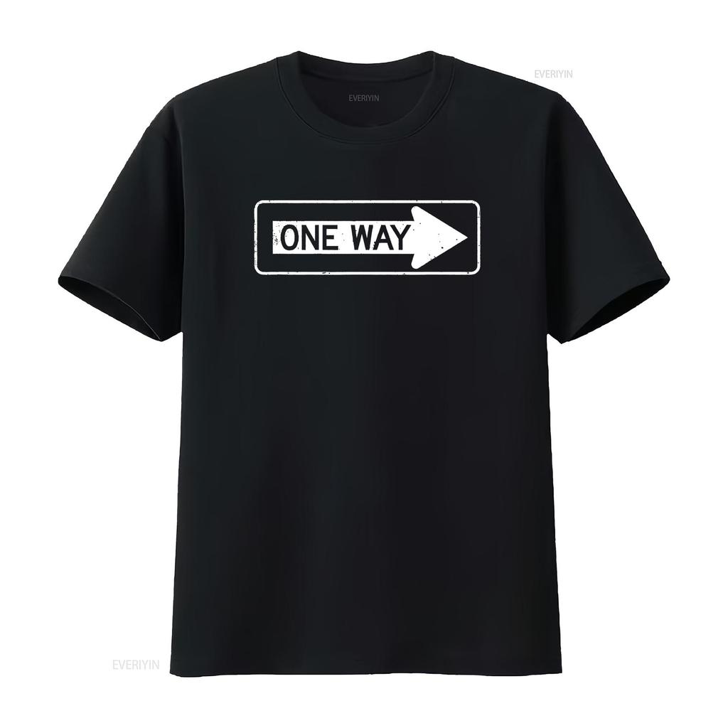 Футболка с принтом 'One Way Sign' винтажная стирка уличный стиль Унисекс Слегка удобный Эластичный топ для повседневной носки Повседневный Мягкий с графическим принтом