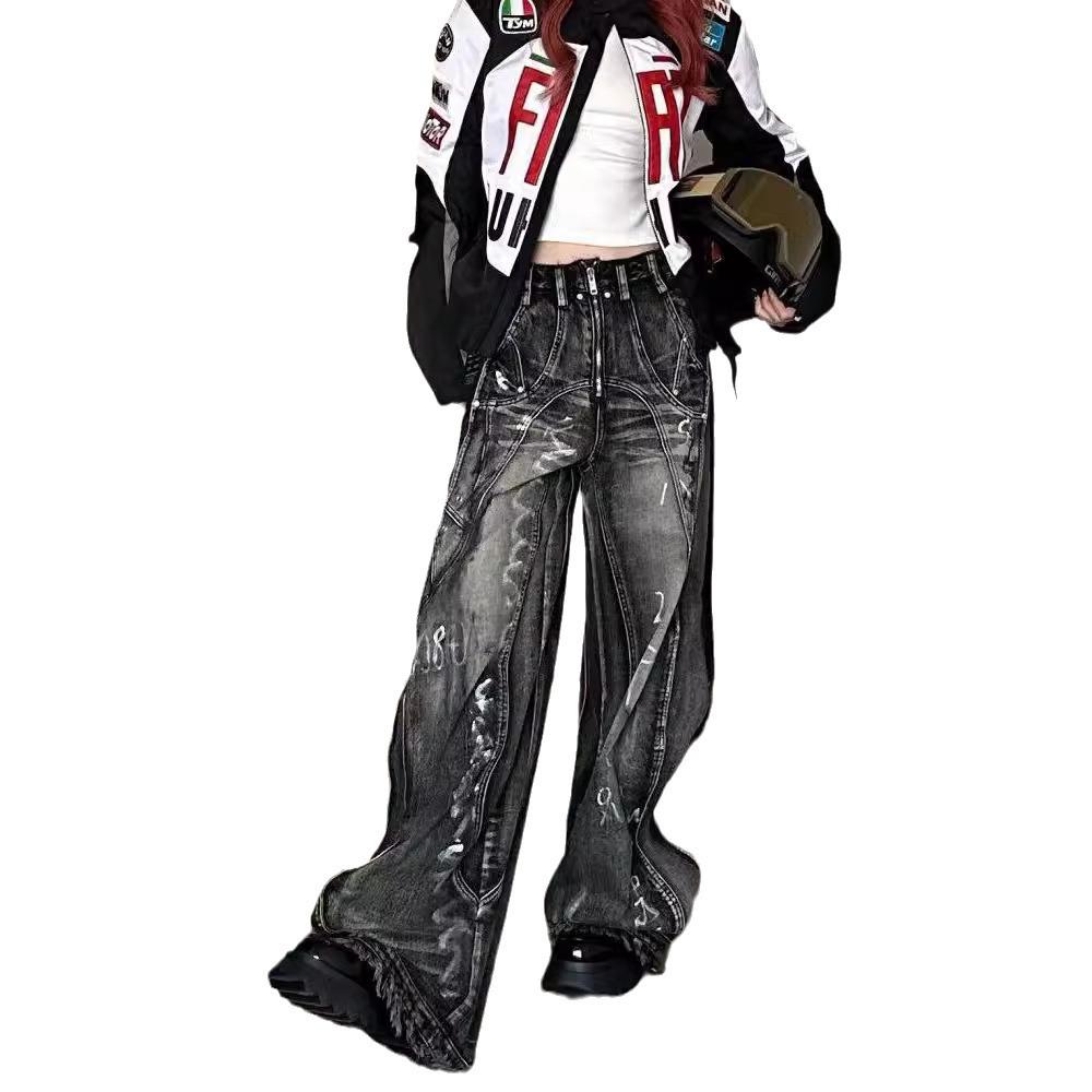 Унисекс Джинсы ретро с широкими штанинами тай-дай 2024 – Американский уличный стиль