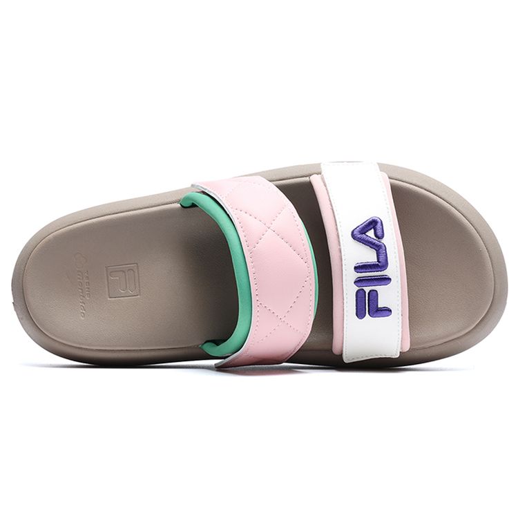 Fila Donut Fashion Versatile Thick Sole Casual Velcro Antibacterial Slide Sandals Women Sandals White Silver Pink F12W221503FGS