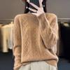 Women Half-high Neck Sweater 2025 Spring Winter New Thickened Foreign Fashion Loose Twisted Flowers Long-sleeved Knitted Bottoming Tops