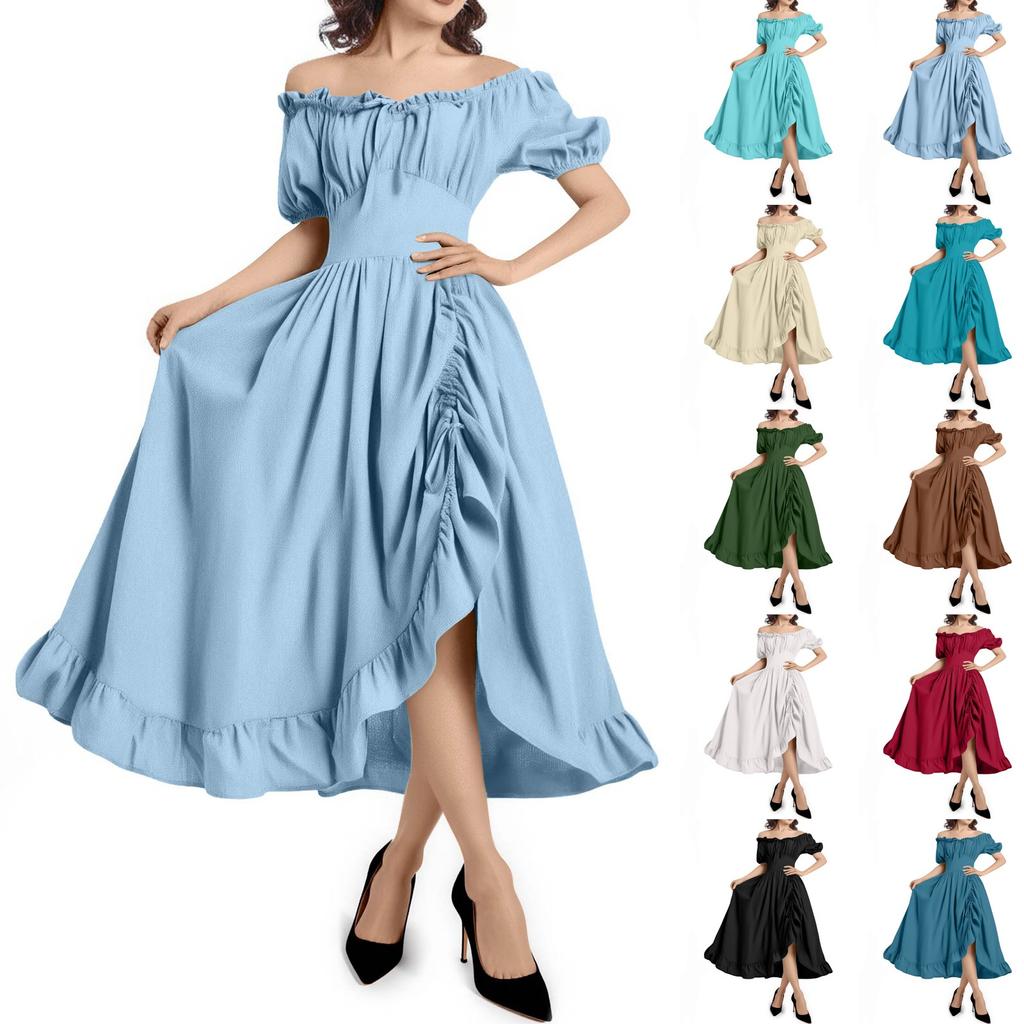 Women's Elegant And Beautiful Retro Drawstring Ruffle Dress