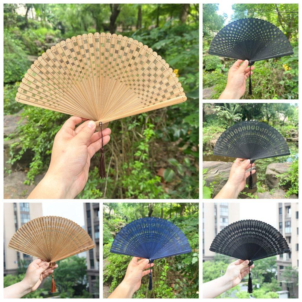 Portable Tassel Folding Fan Solid Color Elegant Handheld Fans Folding Bamboo Fan Hanfu Accessories